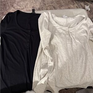 Athleta Black and Cream Long Sleeve Tees